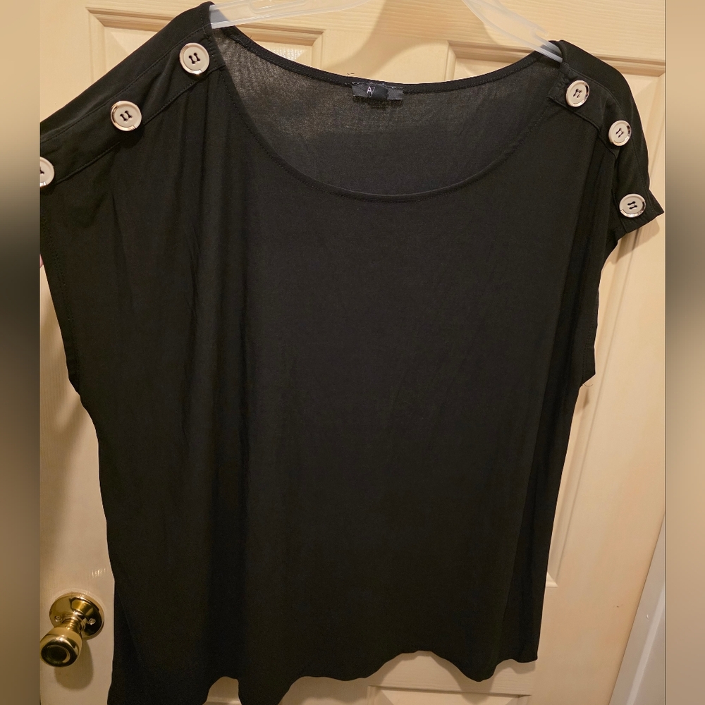 Silver/black Button-Shoulder Women's Top